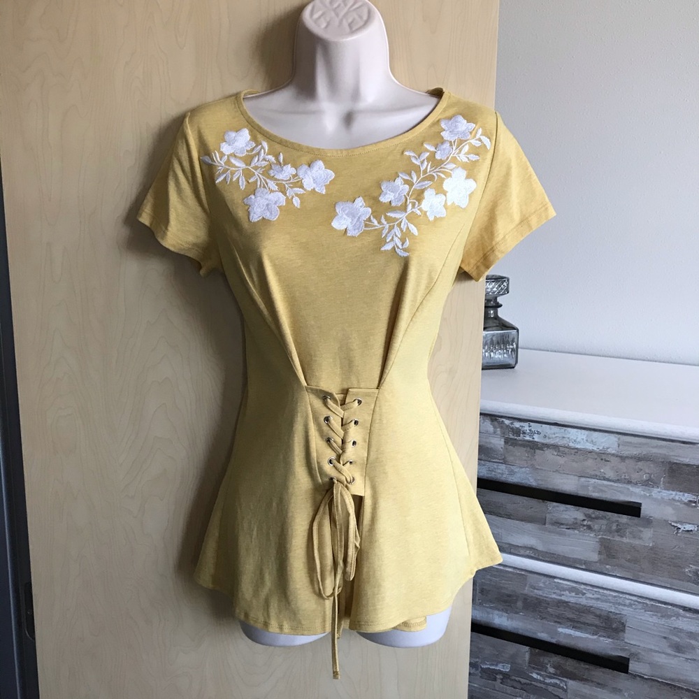 NWT INC Yellow Corset T-shirt Cotton Top Size S